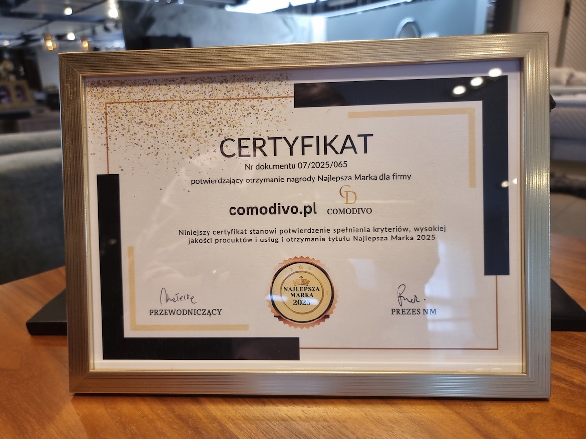 Certyfikat Comodivo - Najlepsza Marka 2025