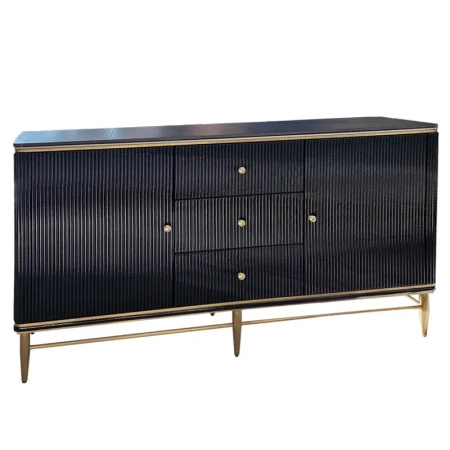 Komoda czarna Violino glamour ze złoceniami i czarnym blatem ze spieku