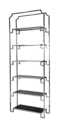 Regał Hyatt Silver 90/32/230 cm ze szklanymi półkami ekskluzywny designerski srebrny metalowy