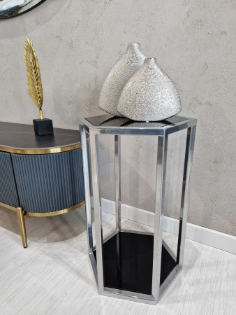 Stolik pomocniczy glamour Verona 36/41/61cm boczny stolik nocny czarne szkło srebrny