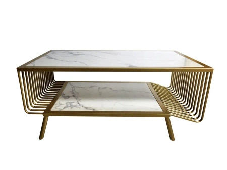 Stolik kawowy Esonne glamour 100/52cm złoty z białym marmurowym blatem