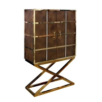 Smythson 108/48/180cm fantastyczny barek z brązowej skóry naturalnej osadzony na złotych chromowanych nóżkach ze złotymi okuciami