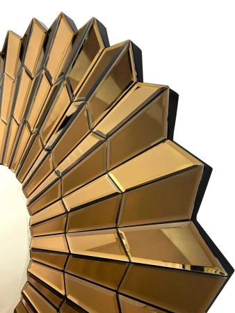 Lustro okrągłe glamour Violett Ciemne Złoto 90cm w lustrzanej wachlarzowej ramie