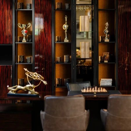 Nowoczesna biblioteczka z czterema regałami czarny/heban 37x270x240 cm Aristo