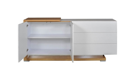Komoda minimalistyczna biały połysk/dąb naturalny 205x94x46 cm PORTO STANDARD
