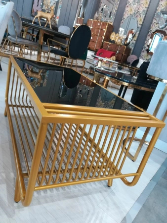 Stolik kawowy glamour Bonda miodowy 100/50cm z czarnym hartowanym szkłem