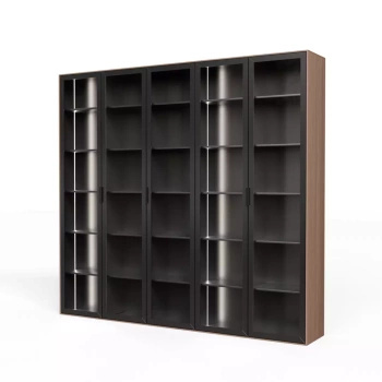 Biblioteczka nowoczesna 5-drzwiowa 39x250x223 cm czarna/dąb orzech Slim Office