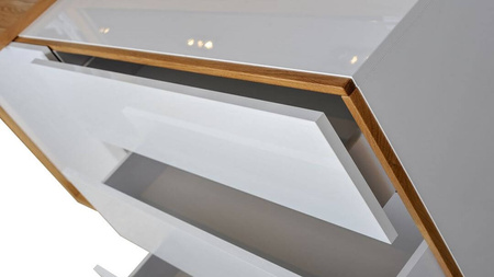 Komoda minimalistyczna biały połysk/dąb naturalny 205x94x46 cm PORTO STANDARD