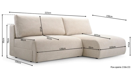 Narożnik MILENA 223x150 cm z funkcją spania
