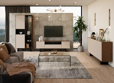 Komoda 4-drzwiowa 204x96x42 cm Slim Kaszmir dąb orzech