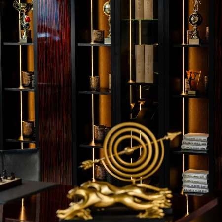 Nowoczesna biblioteczka z czterema regałami czarny/heban 37x270x240 cm Aristo