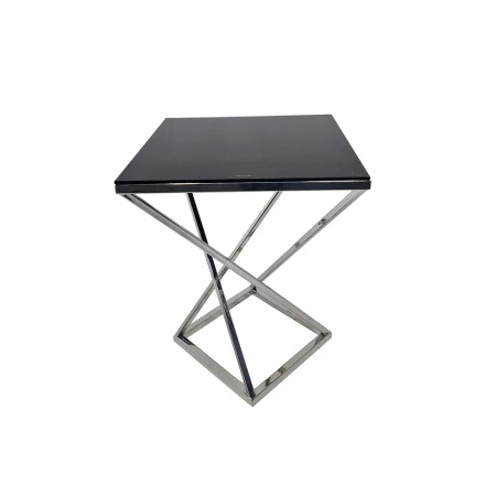 Stolik pomocniczy glamour Bari 48/48/57,5cm boczny stolik nocny czarne szkło srebrny