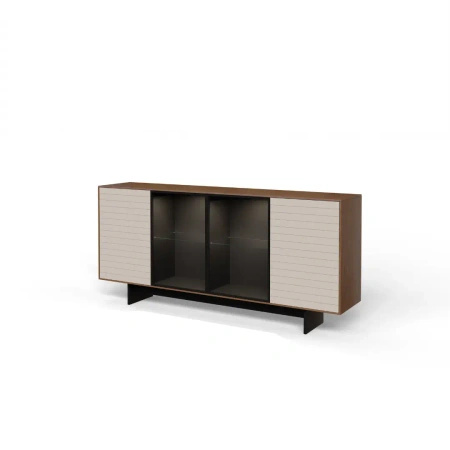 Komoda przeszklona 204x96x42 cm 4-drzwiowa Slim Kaszmir dąb orzech