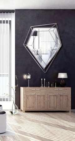 Lustro Massei I 92/105cm o nieregularnym wielokątnym kształcie ze srebrną metalową ramą