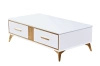 Stolik kawowy Laval glamour 130/70/41cm z białego szkła hartowanego o złotym wykończeniu
