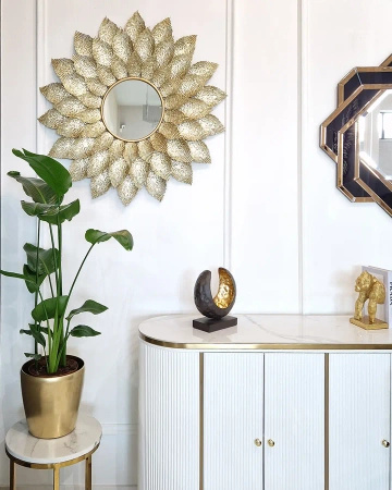 Lustro okrągłe FIORI-Dekoracyjna Metalowa Rama z metaloplastyki w Stylu Glamour