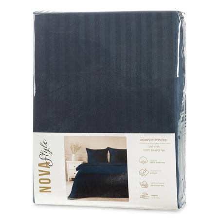 KOMPLET POŚCIELI SATYNOWEJ VERA 220 X 200 CM GRANATOWY