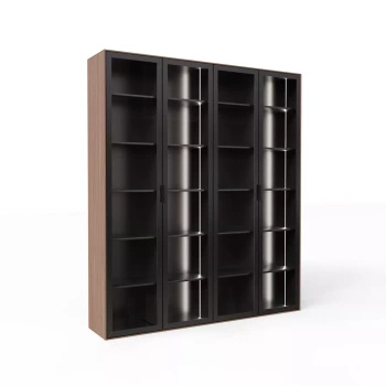 Biblioteczka luskusowa czarna/dąb orzech 4-drzwiowa 39x201x223 cm Slim Office