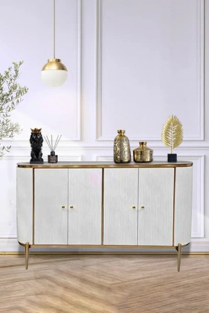 Komoda biała Marion glamour ryflowana ze złoceniami