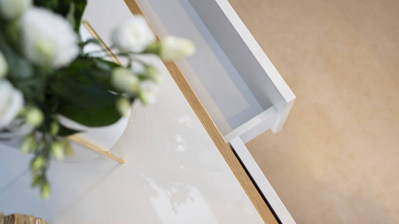 Komoda minimalistyczna biały połysk/dąb naturalny 205x94x46 cm PORTO STANDARD