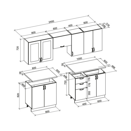 ELIZABETH 240 kuchnia zestaw korpus: dąb sonoma, front: popielaty (10p=1kpl)