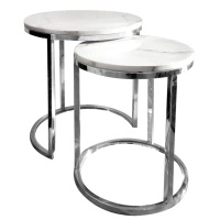 Zestaw stolików kawowych Camelio glamour L Ø50/55 Ø40/50cm srebro-białe