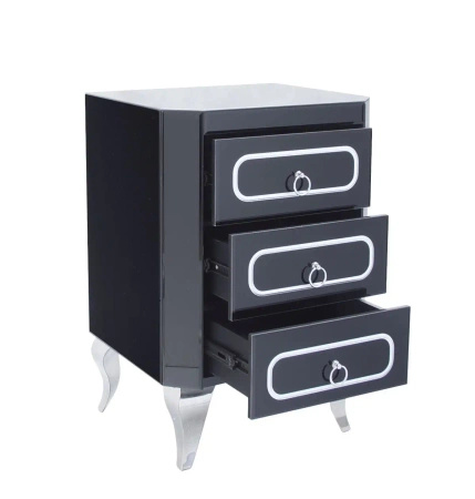 Szafka nocna Marina 46/40/68cm z czarnego szkła na srebrnych nóżkach