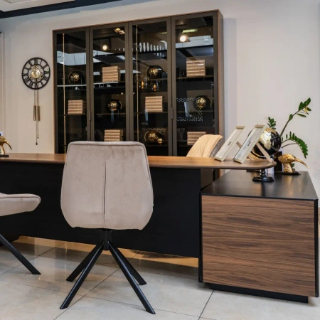 Biblioteczka luskusowa czarna/dąb orzech 4-drzwiowa 39x201x223 cm Slim Office