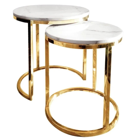 Zestaw stolików kawowych Camelio glamour L Ø40/50 Ø50/55 cm złoto-białe