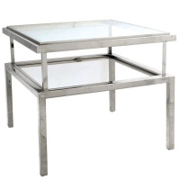 Stolik kawowy Janssen glamour 55/55/65cm srebrny z dwoma szklanymi blatami
