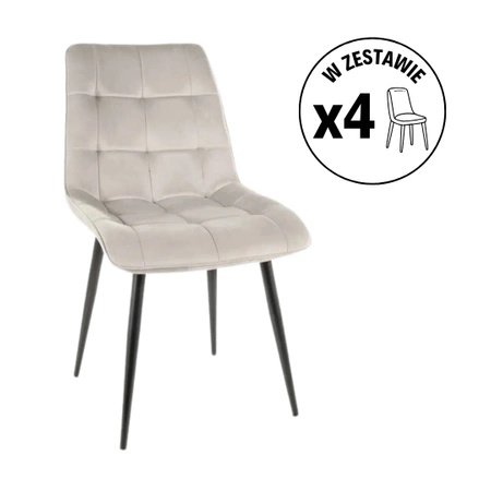 Zestaw 4 krzeseł Chic Velvet jasny szary