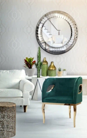 Lustro Corrao 80cm luksusowe okrągłe w dekoracyjnej lustrzanej wypukłej ramie