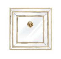 Lustro Sharon 100/100cm glamour złote w formie kwadratu z głową lwa