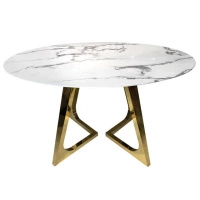 Stół okrągły Veneto z białym marmurowym blatem i złotymi chromowanymi nóżkami 130/130/76 cm