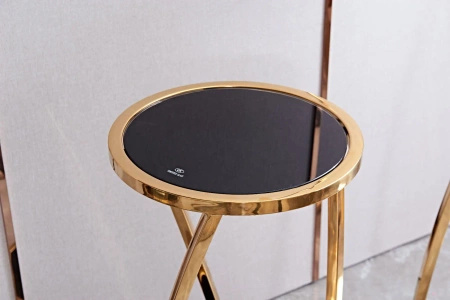 Santes złoty stolik na kwiaty i ozdoby ze szklanym przyciemnianym blatem Medium