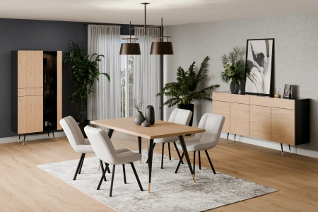 Komoda minimalistyczna 4-drzwiowa czarny/dąb naturalny 200x100x41 cm Kartagena