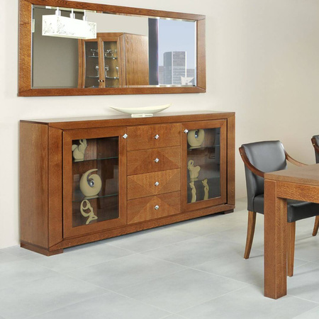 Komoda 185 cm przeszklona z intarsją dąb kasztanowy CUBE