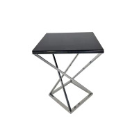 Stolik pomocniczy glamour Bari 48/48/57,5cm boczny stolik nocny czarne szkło srebrny