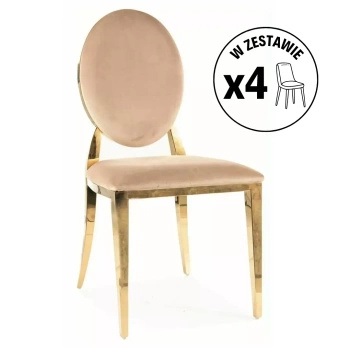 Zestaw 4 krzeseł King Velvet beżowo-złote