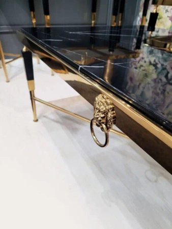 Stolik kawowy Monaco glamour 130/70/45cm z symbolem lwa czarno-złoty, marmur