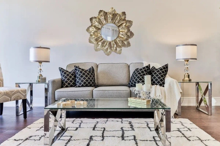 Lustro okrągłe MIMOSA-Dekoracyjna Metalowa Rama z metaloplastyki w Stylu Glamour