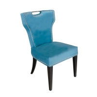 Krzesło Vittdria 58/65/95cm tapicerowane niebieskim welurem ze srebrnym uchwytem i srebrnymi nitami