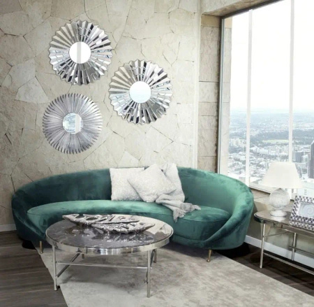 Lustro okrągłe glamour Violett Srebrne 90cm w lustrzanej wachlarzowej ramie