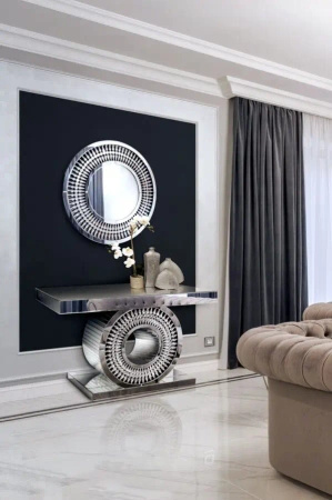 Lustro okrągłe glamour Marzano 90cm w dekoracyjnej ramie z kryształkami w kształcie łez