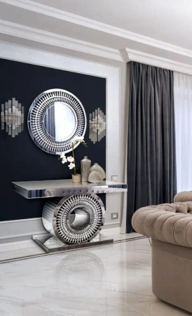 Lustro okrągłe glamour Marzano 80cm w dekoracyjnej ażurowej ramie ozdobionej kryształkami