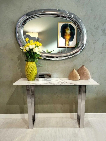 Konsola Madera 36/76/122cm w stylu glamour z białym marmurowym blatem o srebrnym stelażu