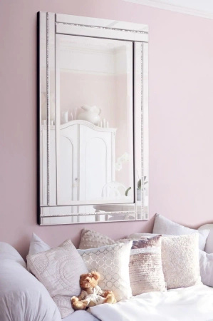 Lustro prostokątne Ariana glamour 60/90cm w klasycznej lustrzanej ramie wysadzanej drobnymi kryształkami