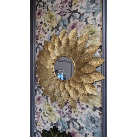 Lustro okrągłe FIORI-Dekoracyjna Metalowa Rama z metaloplastyki w Stylu Glamour