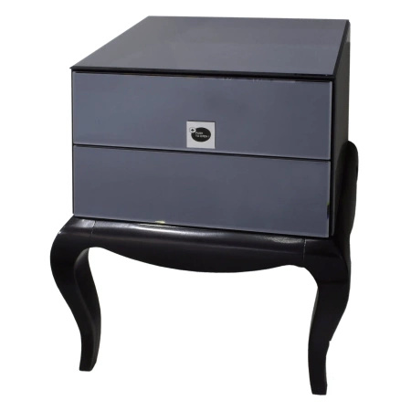 Szafka nocna Bresso glamour czarne lustrzane elementy na drewnianych nóżkach 55/45/62 cm