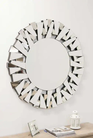 Lustro Ness 100cm glamour okrągłe w dekoracyjnej ramie z lustrzanych fragmentów ustawionych pod kątami